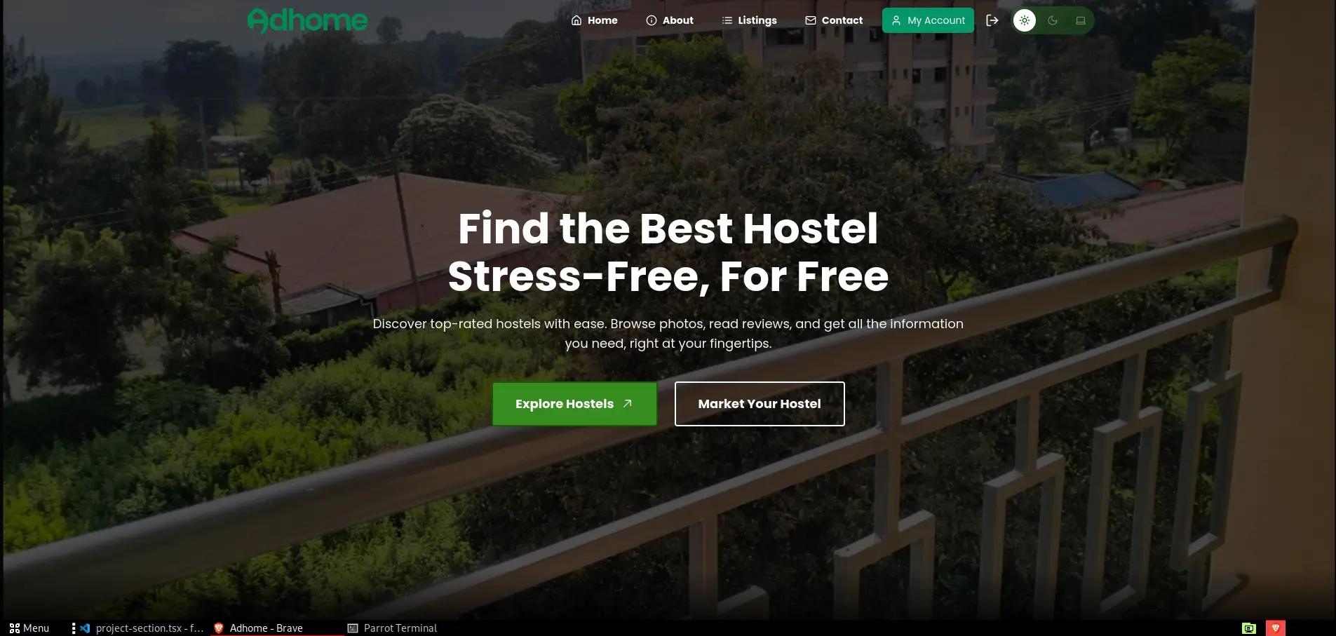 Screenshot of Adhome Africa, a project using React.js, Tailwind CSS, JavaScript