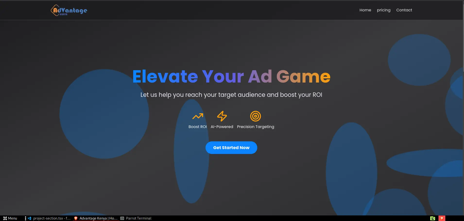 Screenshot of Advantage KE, a project using React.js, Tailwind CSS, JavaScript
